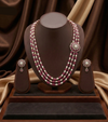 Three-Line Pearl &amp; Pink Stone Broach Set for Women