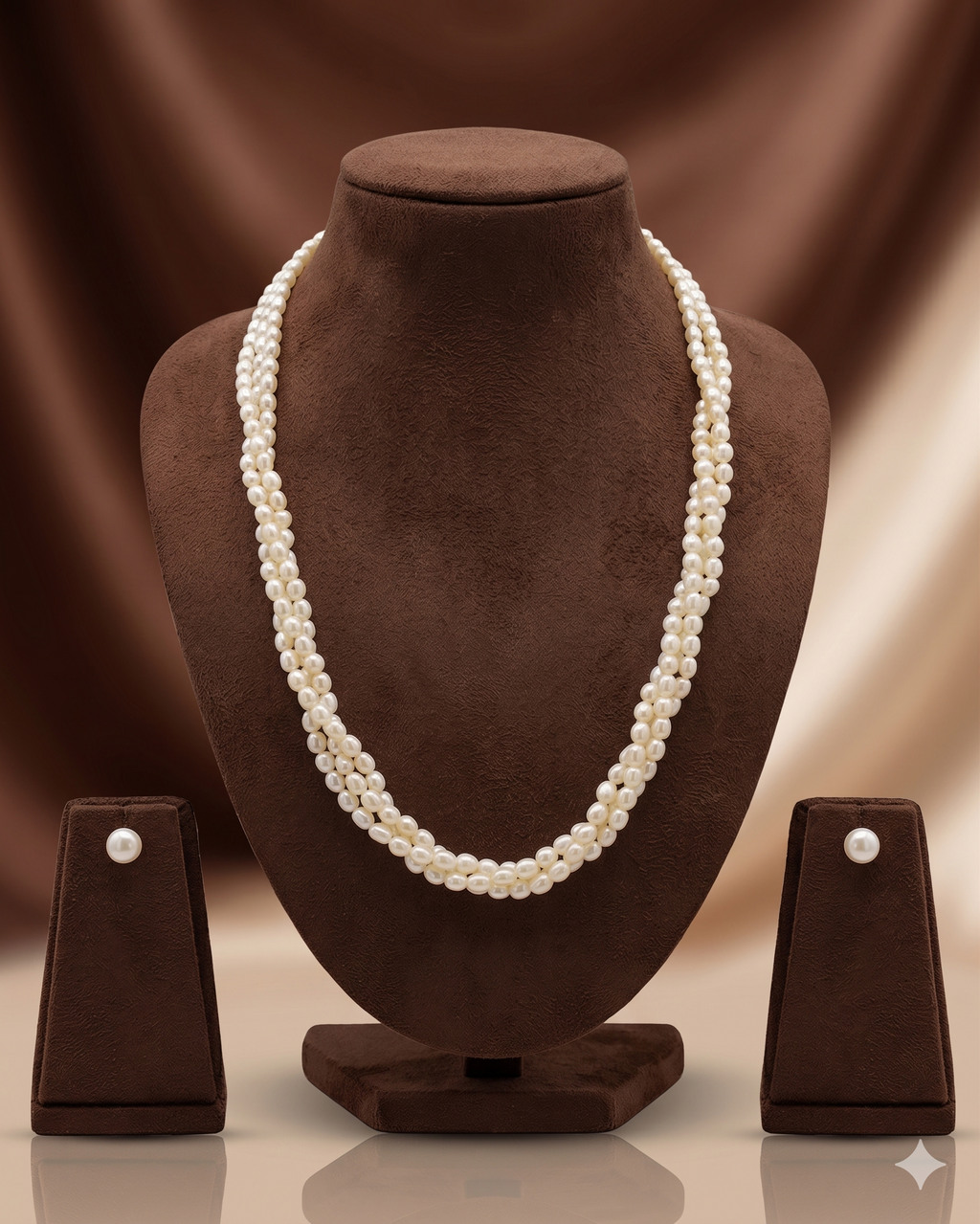 Three-Strand Freshwater Pearl Necklace & Earrings Set