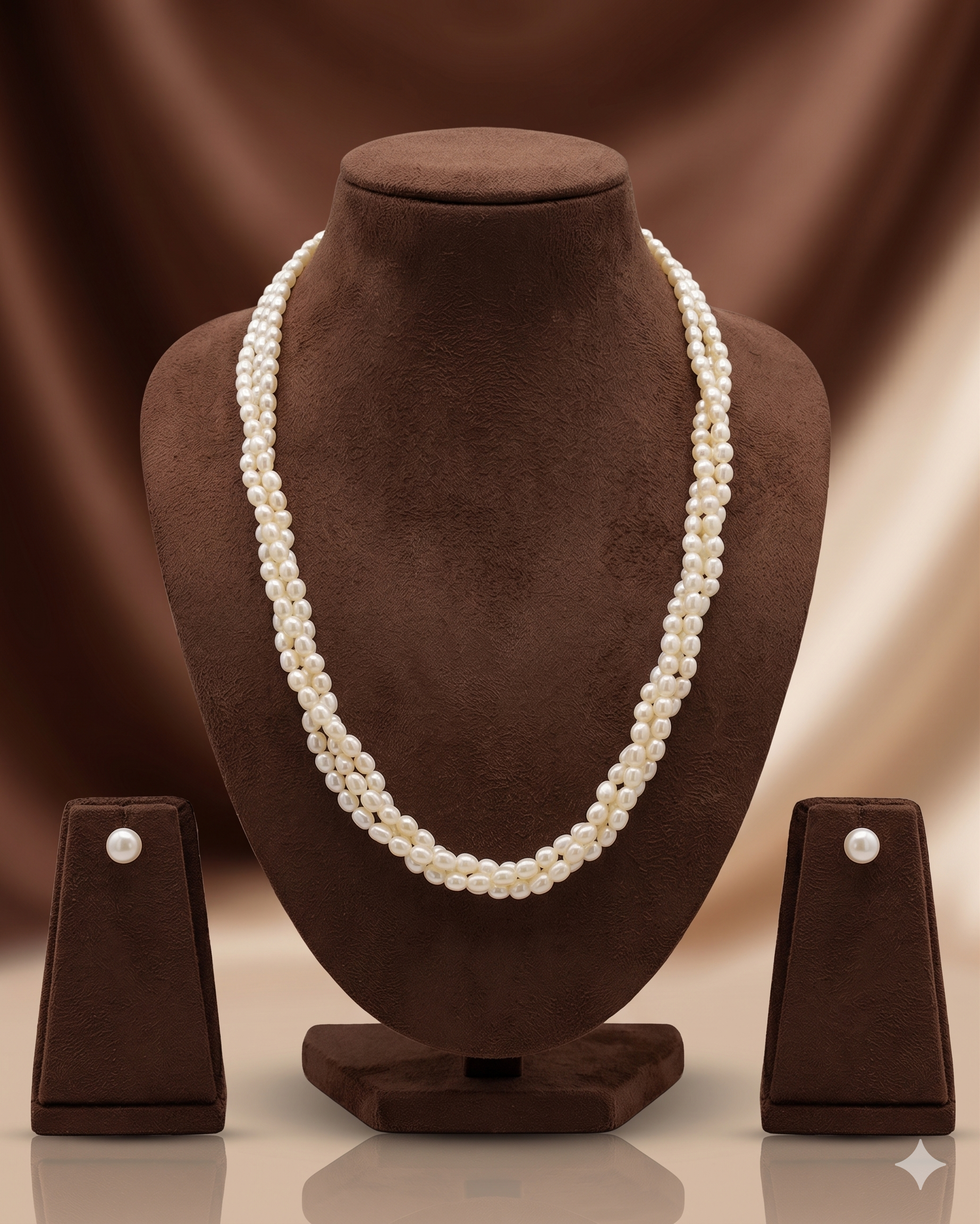 Three-Strand Freshwater Pearl Necklace & Earrings Set