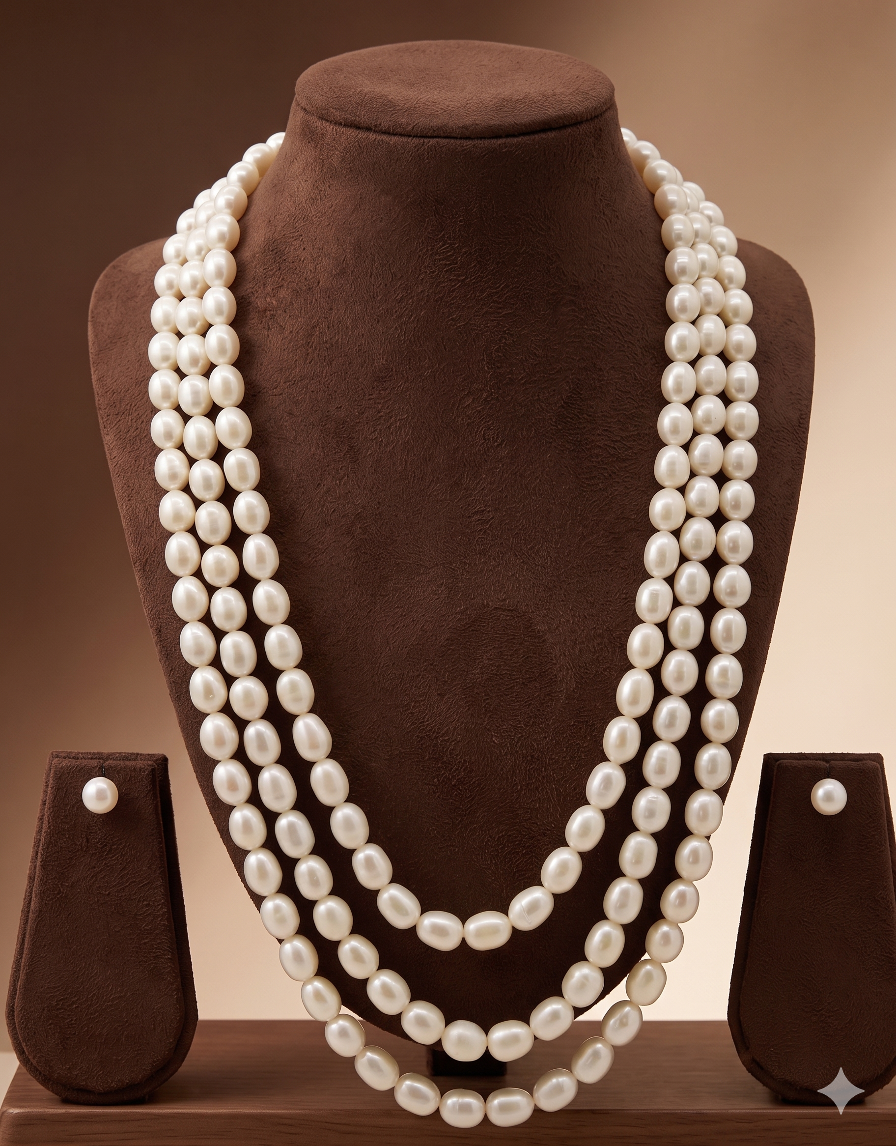 Three-Strand Freshwater Pearl Necklace & Earrings Set