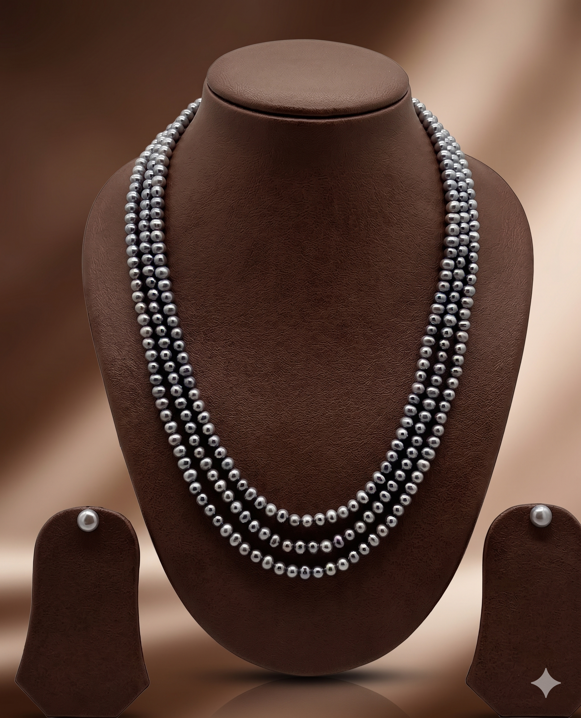 Three-Strand Freshwater Pearl Necklace & Earrings Set