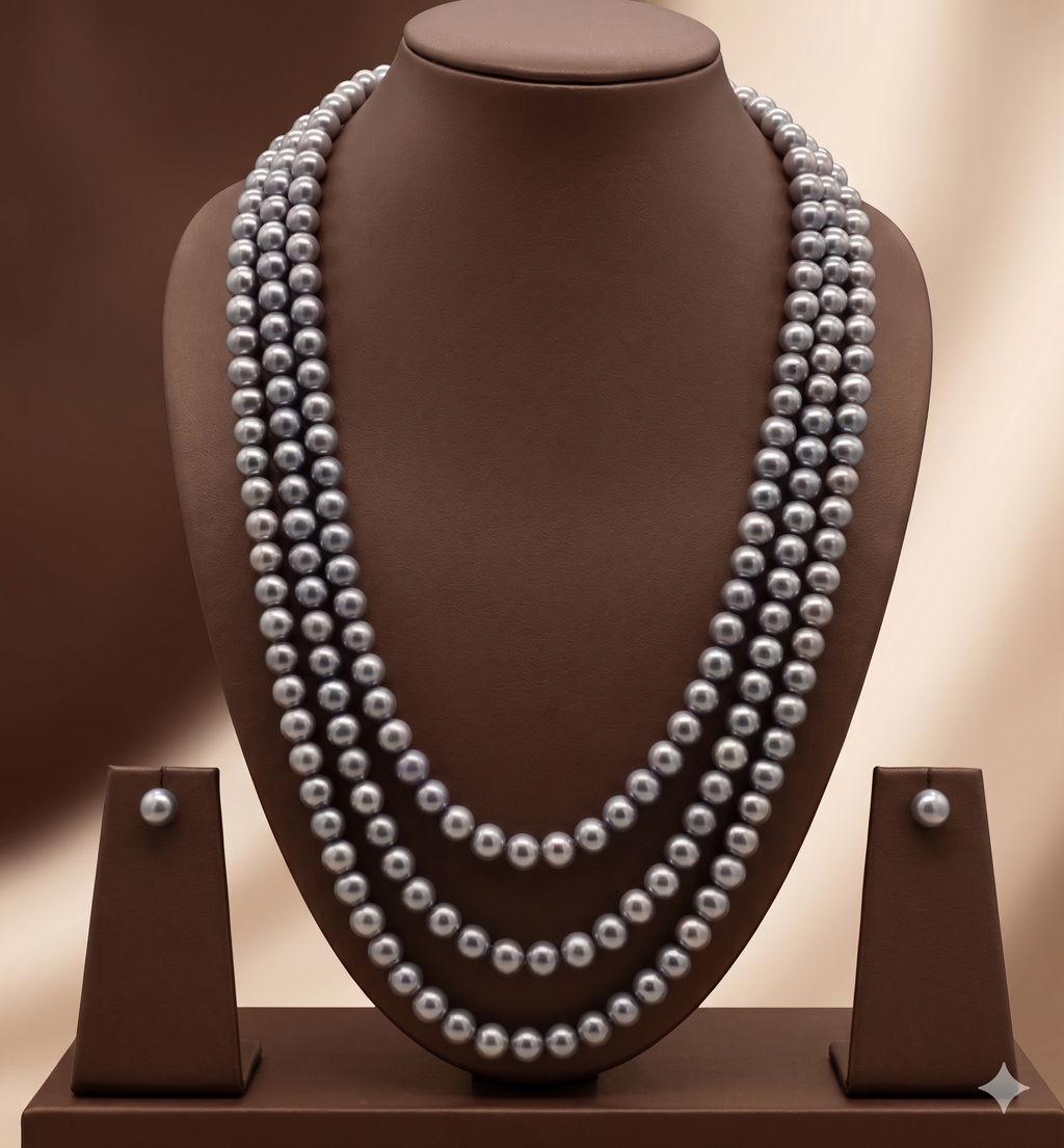 Three-Strand Freshwater Pearl Necklace & Earrings Set