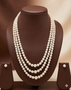 Three-Strand White Freshwater Pearl Necklace & Earrings