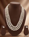 Three-Strand White Freshwater Pearl Necklace & Earrings
