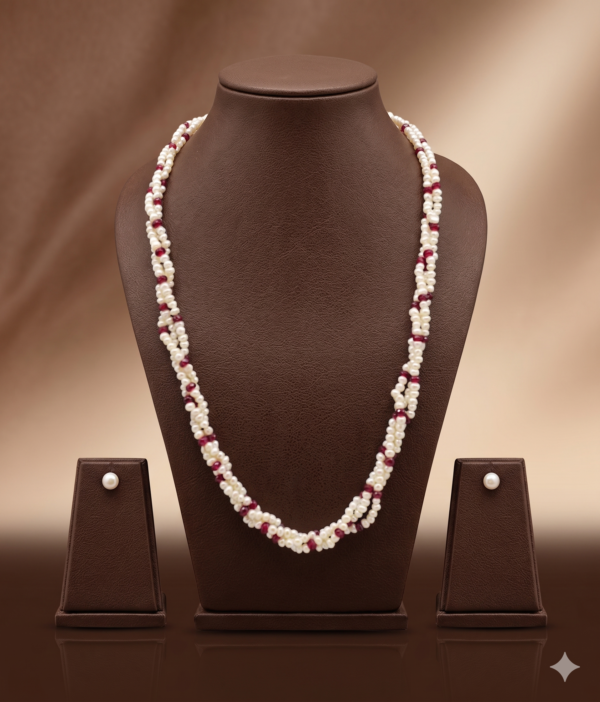 Three Strand Twisted Freshwater Pearl Necklace & Earrings Set