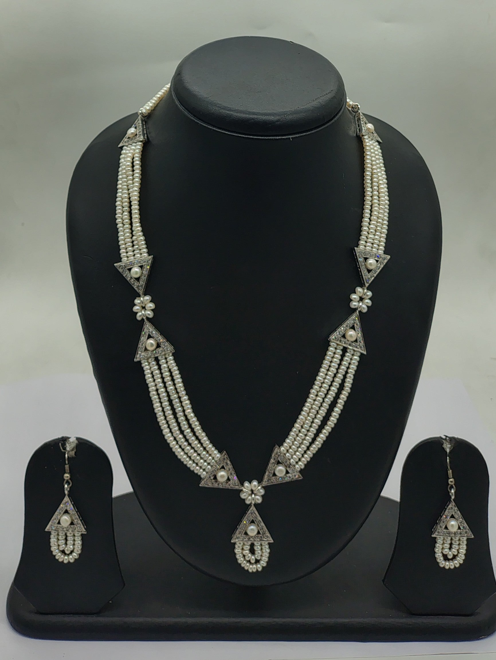 Triad Pearl Elegance four line freshwater pearl pendant necklace set