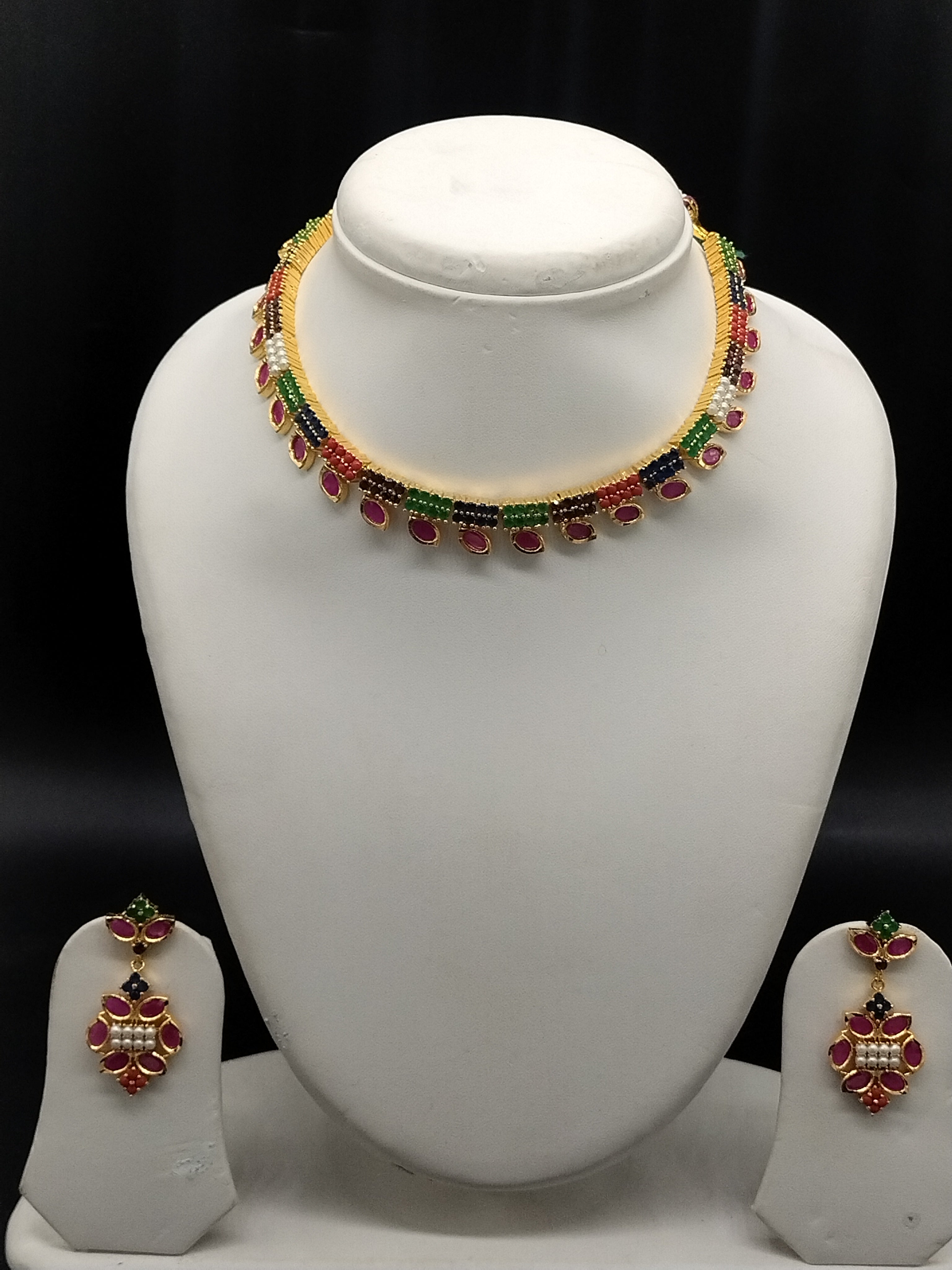 Tricolor Heritage traditional choker necklace set for women