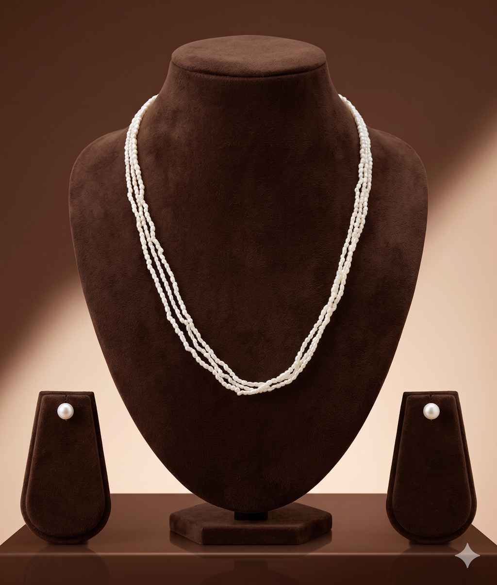 Triple-Strand Freshwater Rice Pearl Necklace Set
