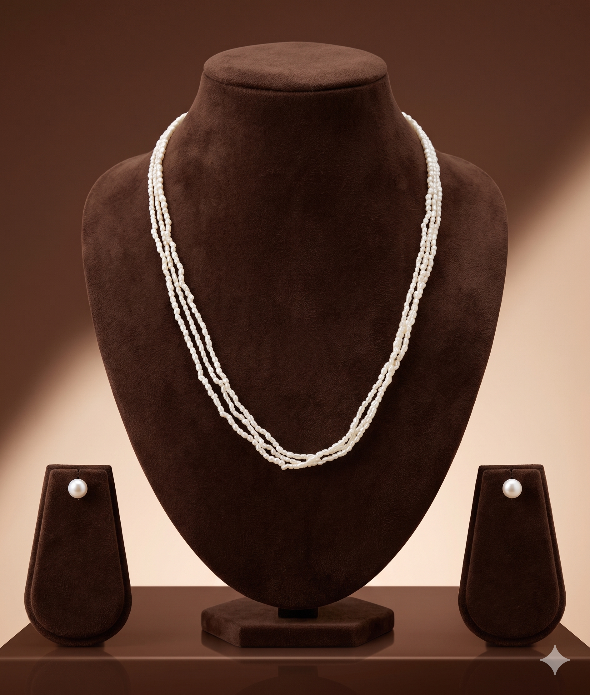 Triple-Strand Freshwater Rice Pearl Necklace Set