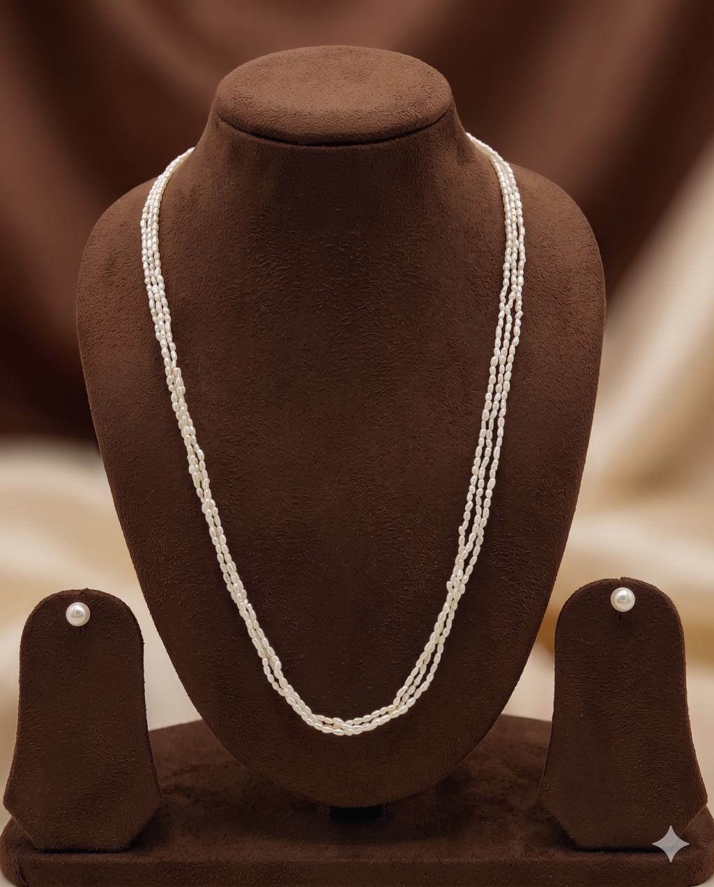 Triple-Strand Freshwater Rice Pearl Necklace Set