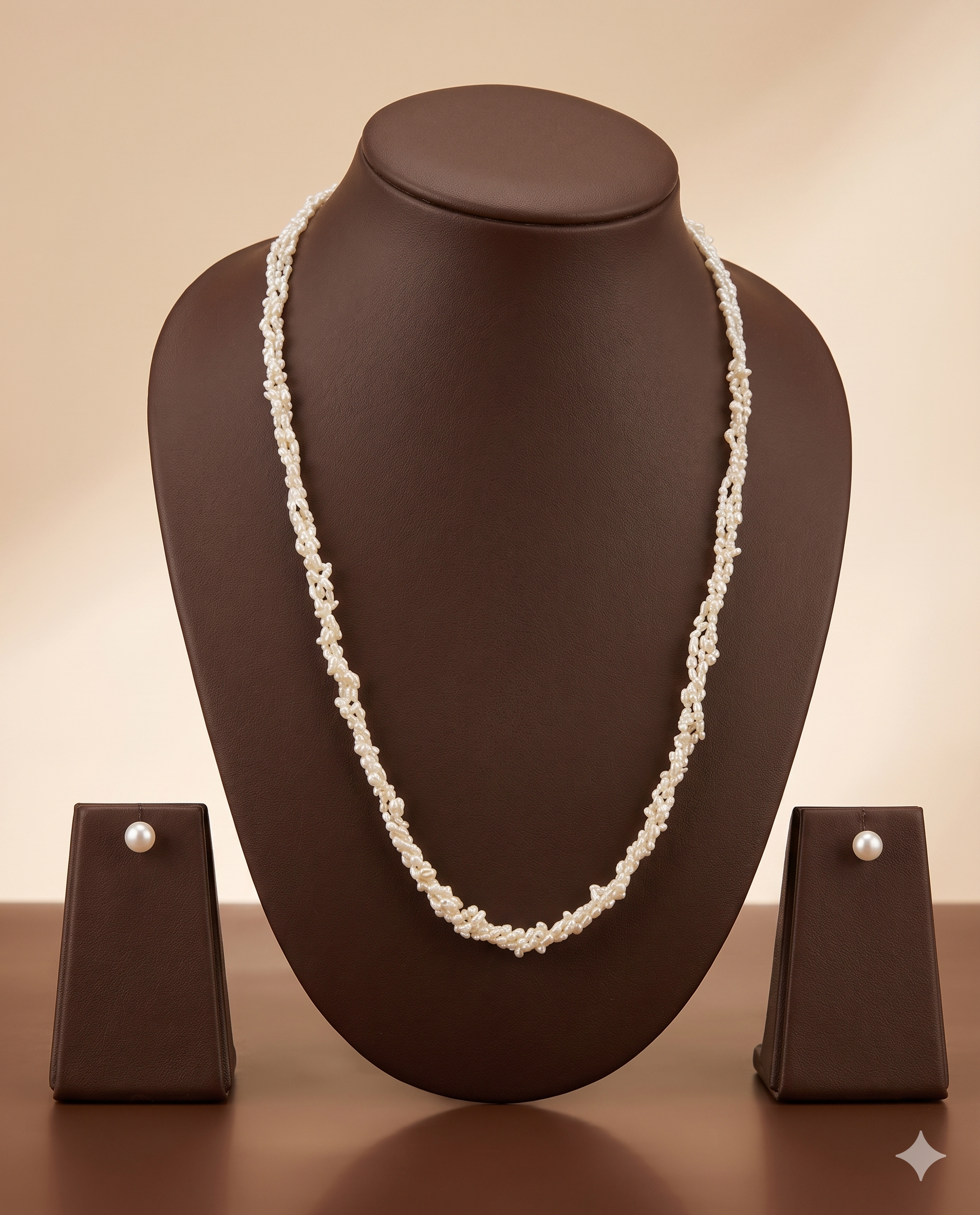Triple-Strand Twisted Freshwater Rice Pearl Necklace Set