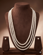 Triple-Strand White Freshwater Pearl Necklace Earring Set