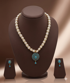 Turquoise Radiance Freshwater Pearls Pendant Set with Blue Stone Accents