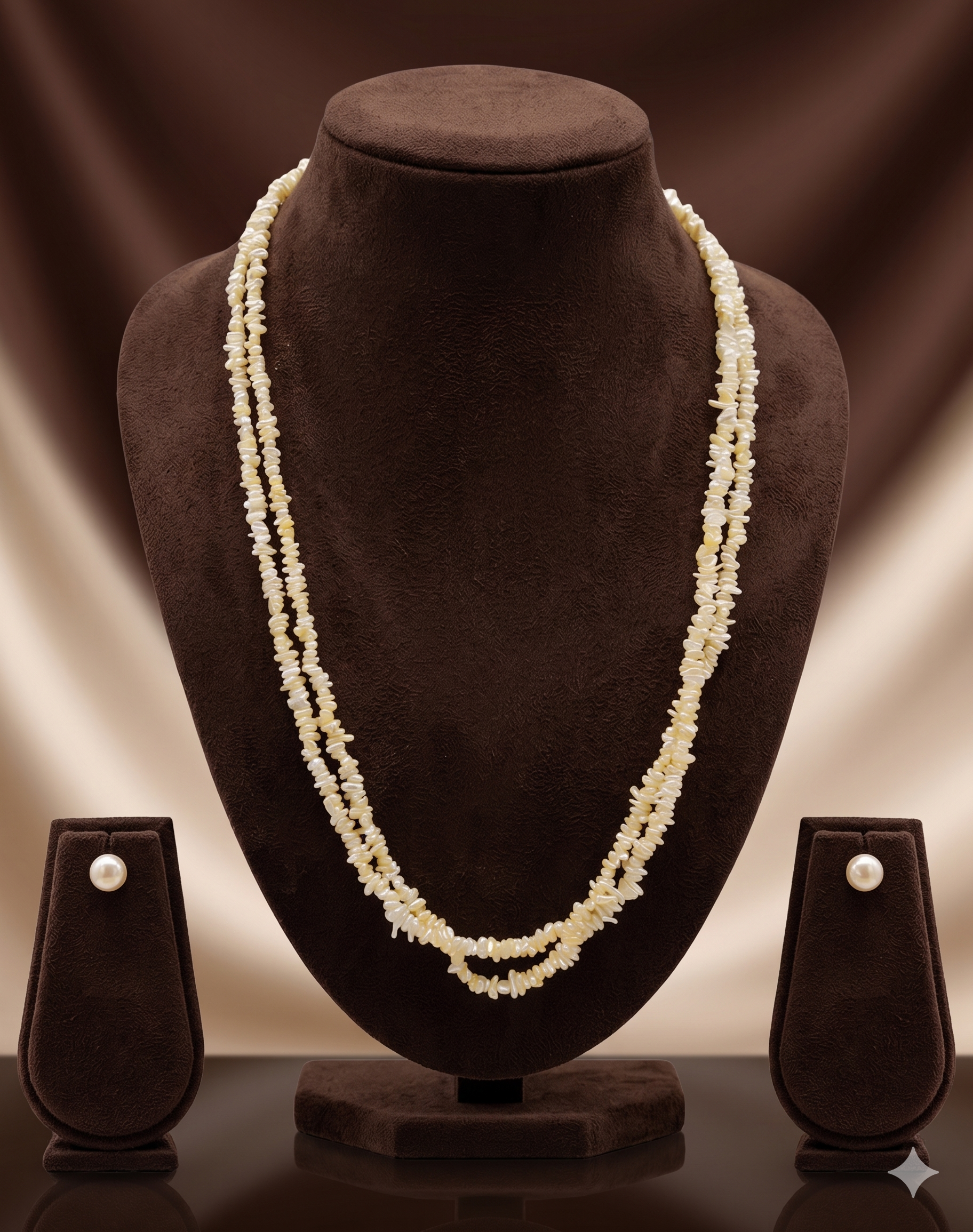 Two Strand Baroque Freshwater Pearl Necklace & Earrings Set