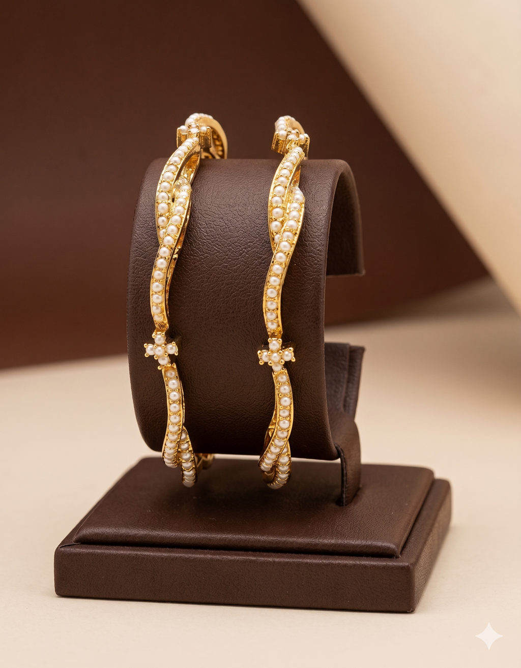 Wavy Pearl Line Designer Bangles