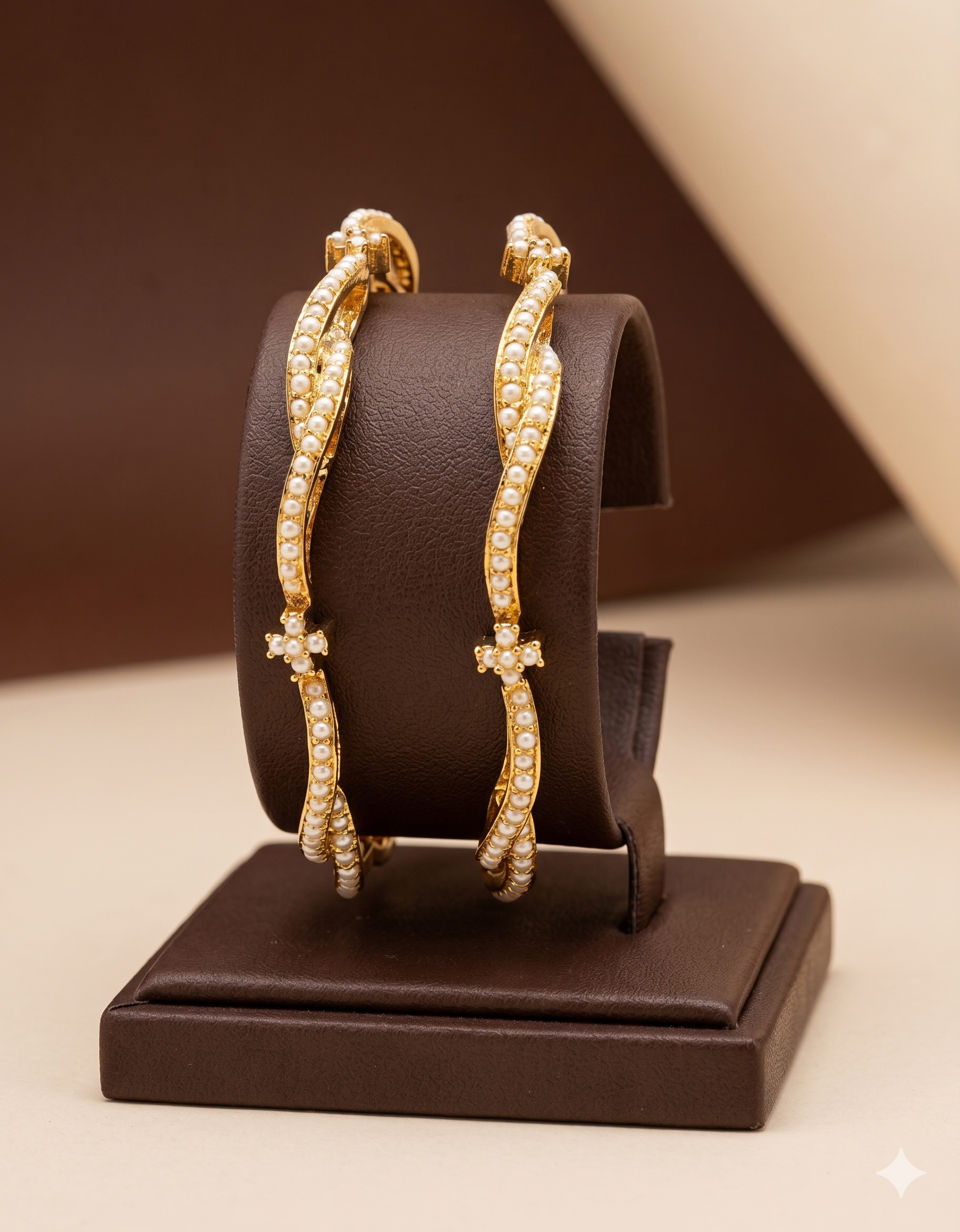 Wavy Pearl Line Designer Bangles