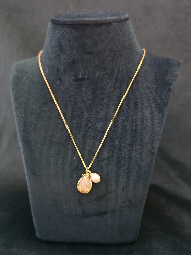 Gold-Toned Alloy Necklace with Blush Pendant  Pearl Accent