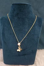 Gold-Toned Alloy Butterfly Charm Necklace with Pearl Accent