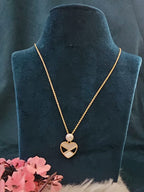 Gold-Toned Alloy Heart Pendant Necklace with Pearl Accent
