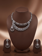 White American Diamond necklace set with dual-layer collar design and matching drop earrings.