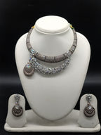 White American Diamond necklace set with dual-layer collar design and matching drop earrings.
