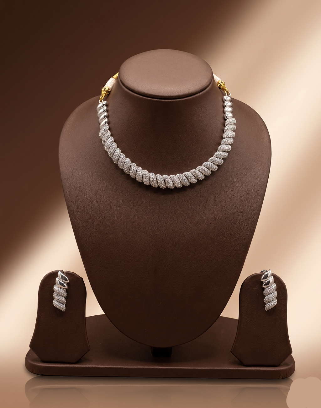 White American Diamond twisted rope necklace set with matching stud earrings