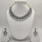 White Blue CZ necklace set with royal blue stone drops and matching earrings for women