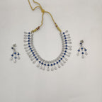 White Blue CZ necklace set with royal blue stone drops and matching earrings for women