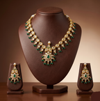 White Green CZ necklace set with floral design and matching earrings for women