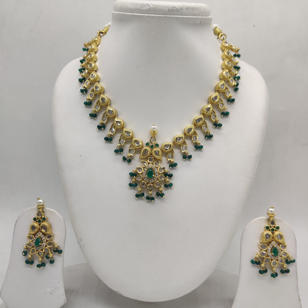 White Green CZ necklace set with floral design and matching earrings for women