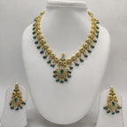 White Green CZ necklace set with floral design and matching earrings for women