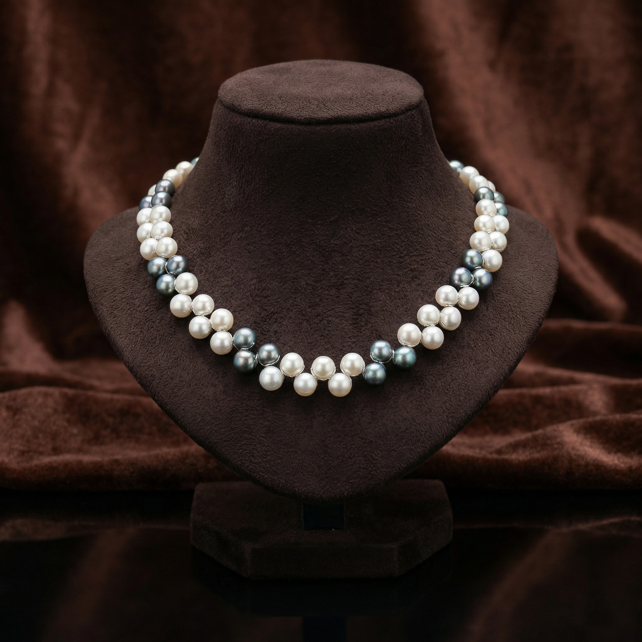 White and grey shell pearl two-strand graduation necklace for women