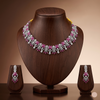White and red American Diamond floral necklace set with matching drop earrings.