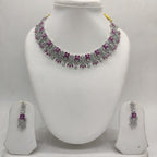 White and red American Diamond floral necklace set with matching drop earrings.