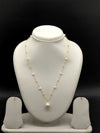 White freshwater pearl chain necklace with gold tone balls for women