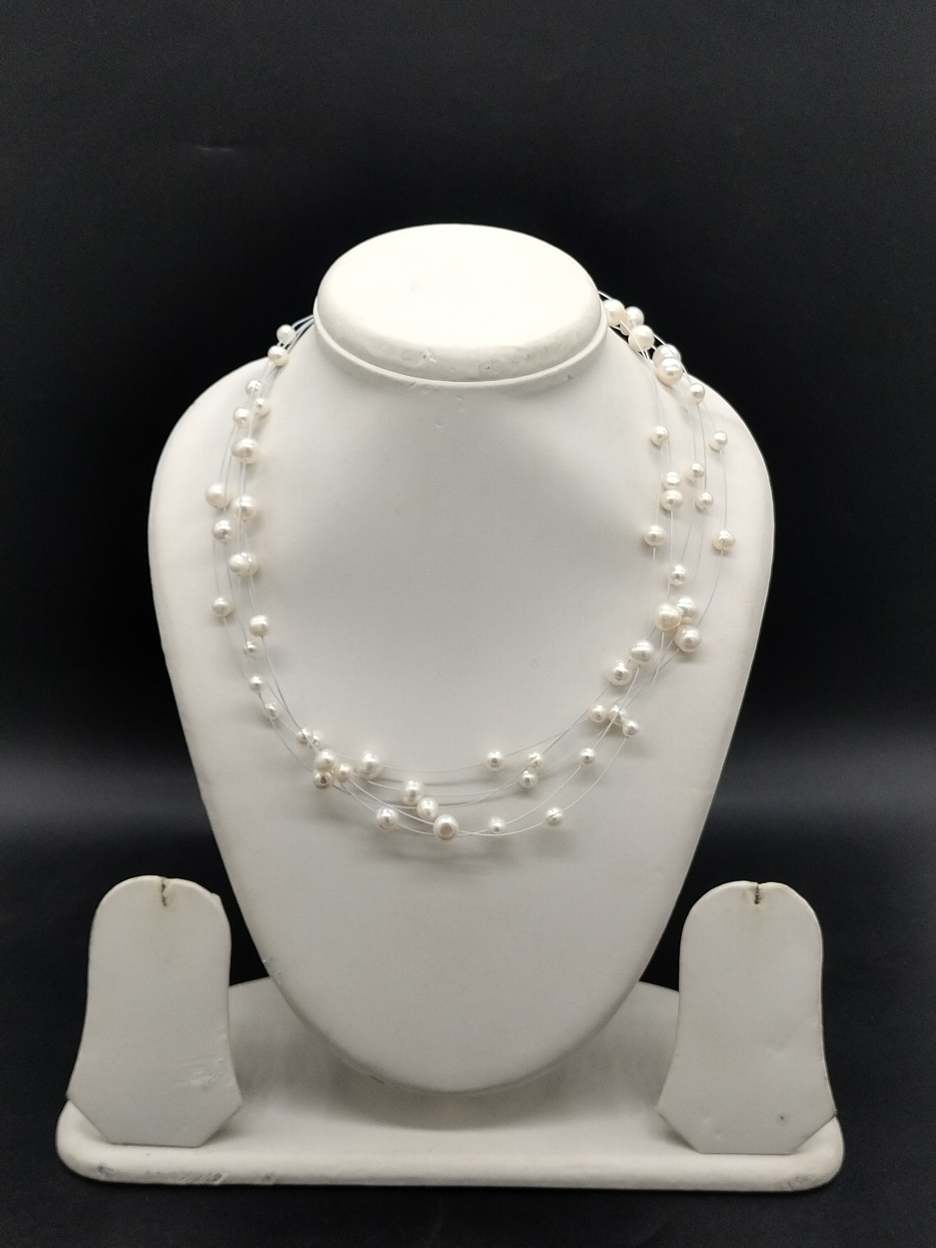 White freshwater pearl fancy mala necklace for women