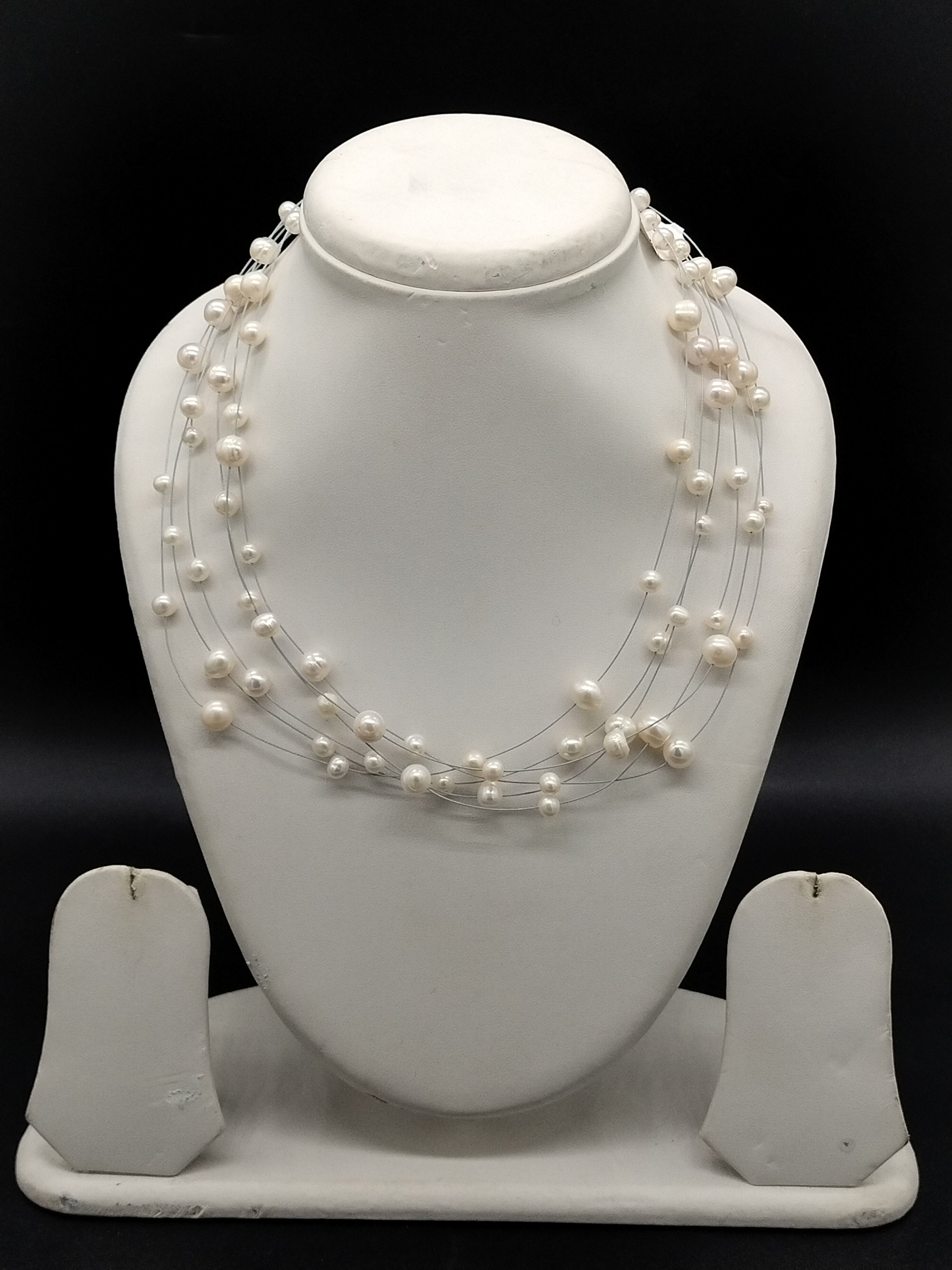 White freshwater pearl fancy mala necklace for women