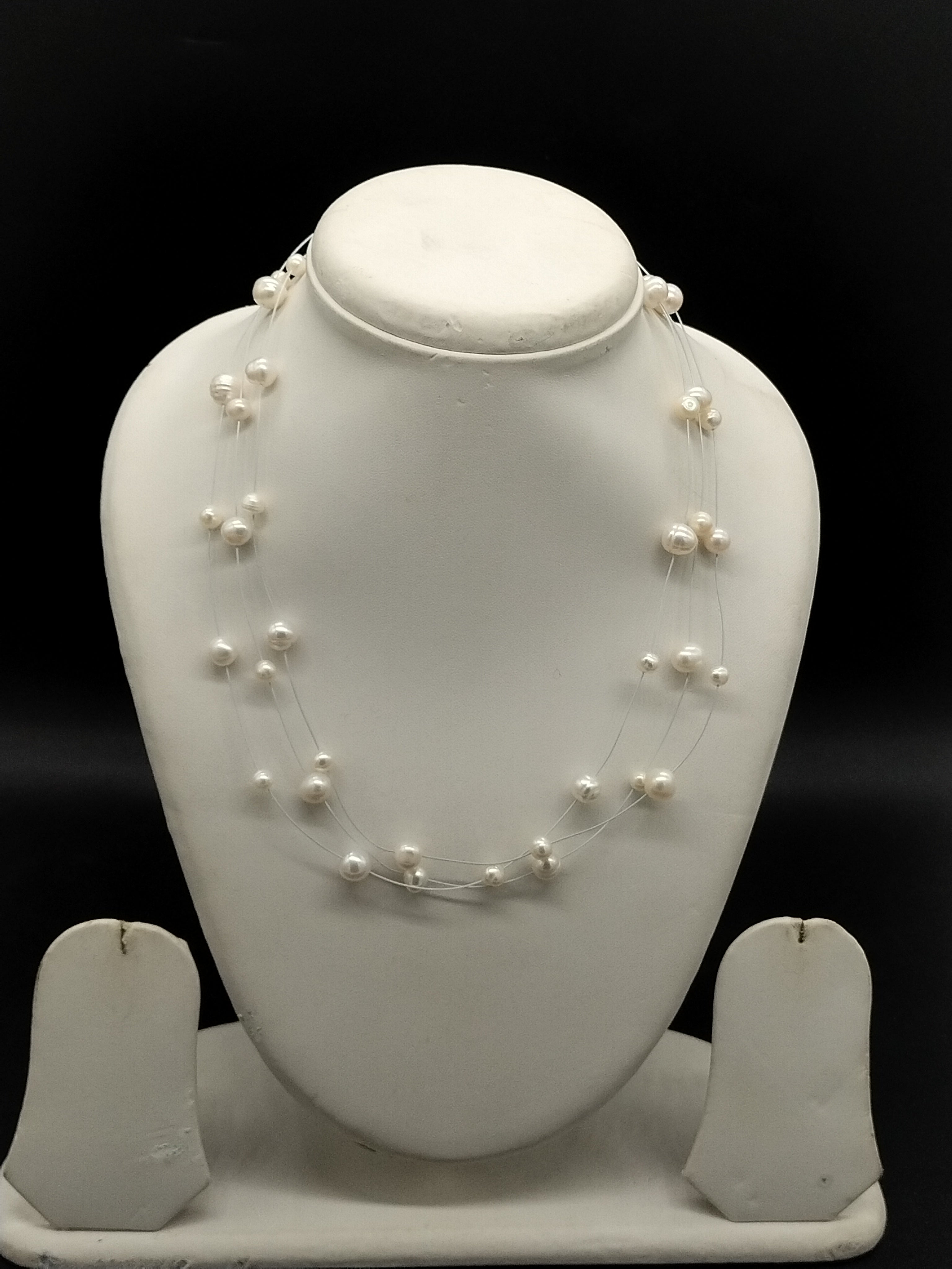 White freshwater pearl fancy mala necklace for women