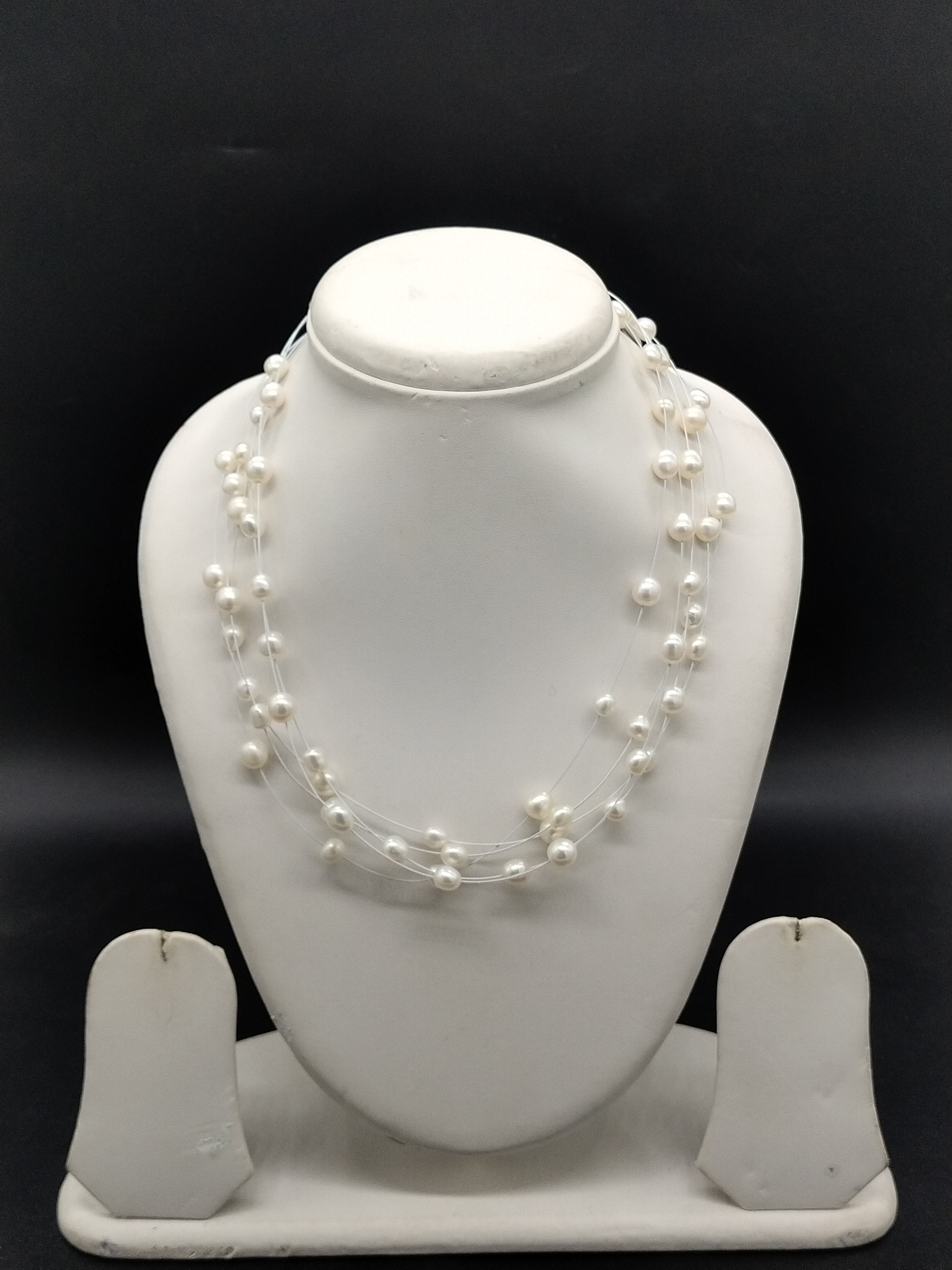 White freshwater pearl fancy mala necklace for women