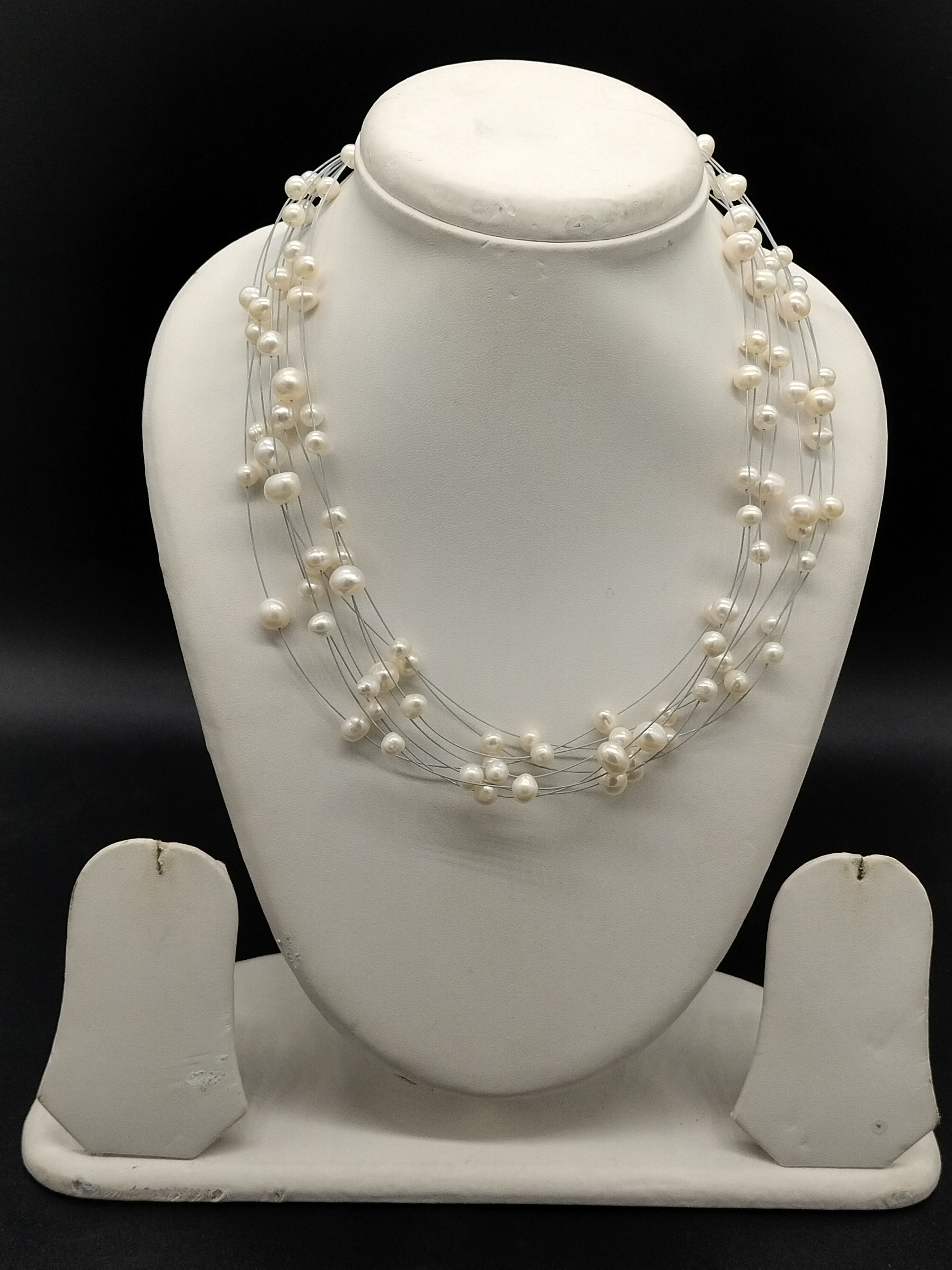 White freshwater pearl fancy mala necklace for women