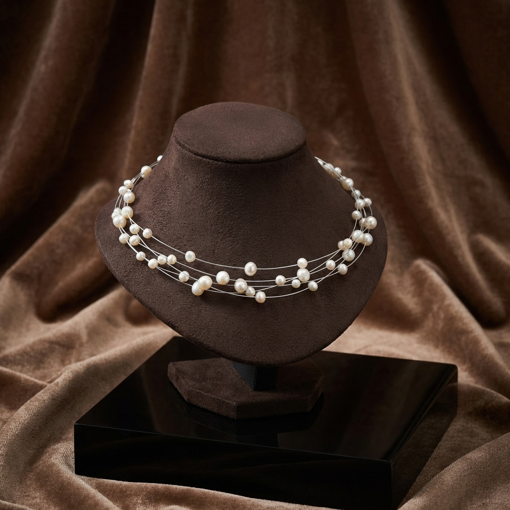 White freshwater pearl multi-strand layered necklace for women