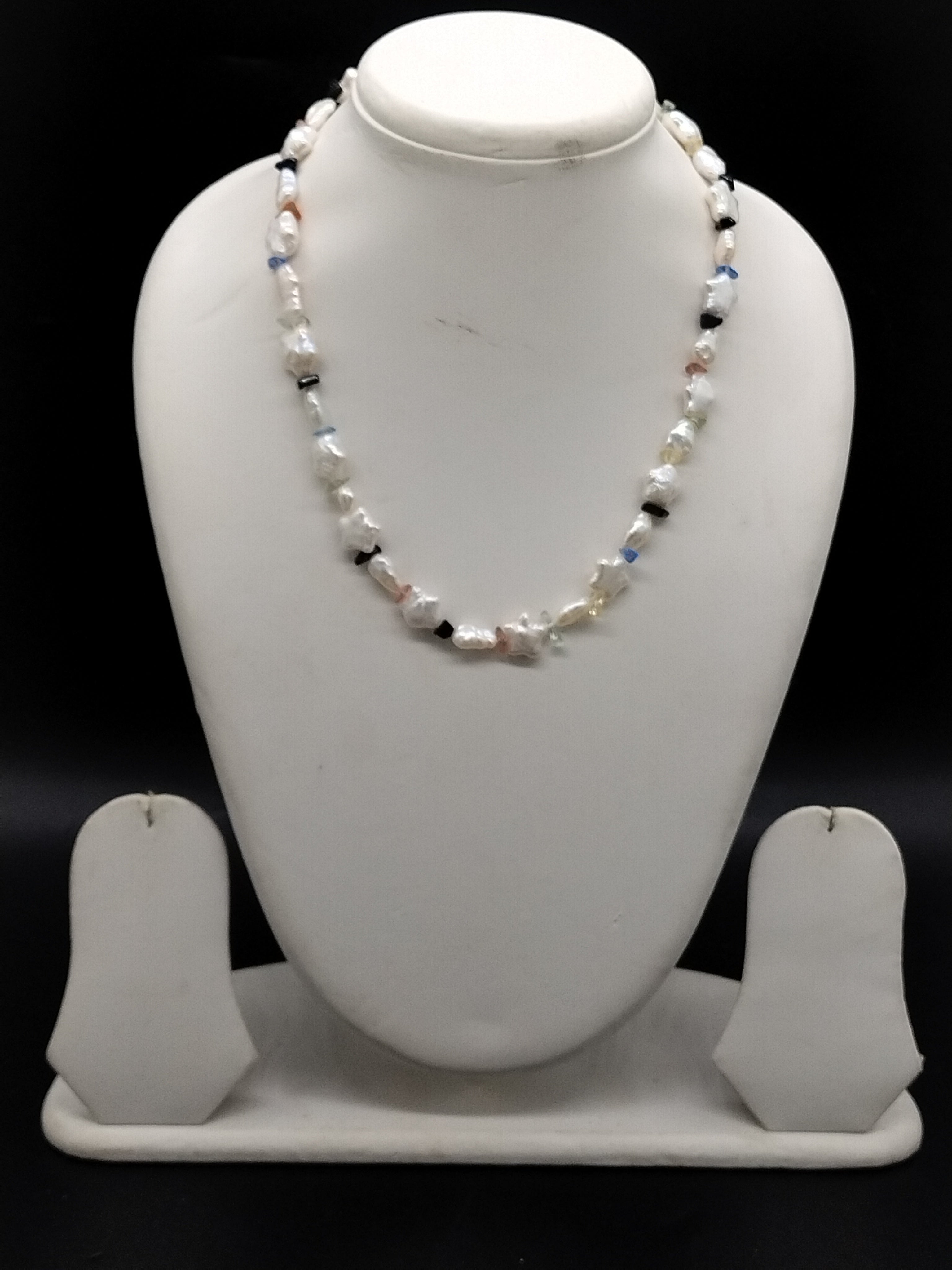 White freshwater pearl short necklace with multi-colour accent beads for women