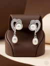 White gold heart pearl drop earrings for women