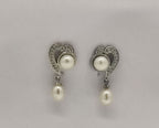 White gold heart pearl drop earrings for women
