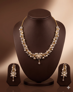 White pearl leaf design necklace set with white stones and matching earrings for women