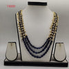 blue beaded pearl necklace set with white pearl clusters in multi strand design
