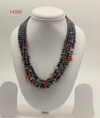dark freshwater pearl necklace with orange and green beads in multi strand layered design