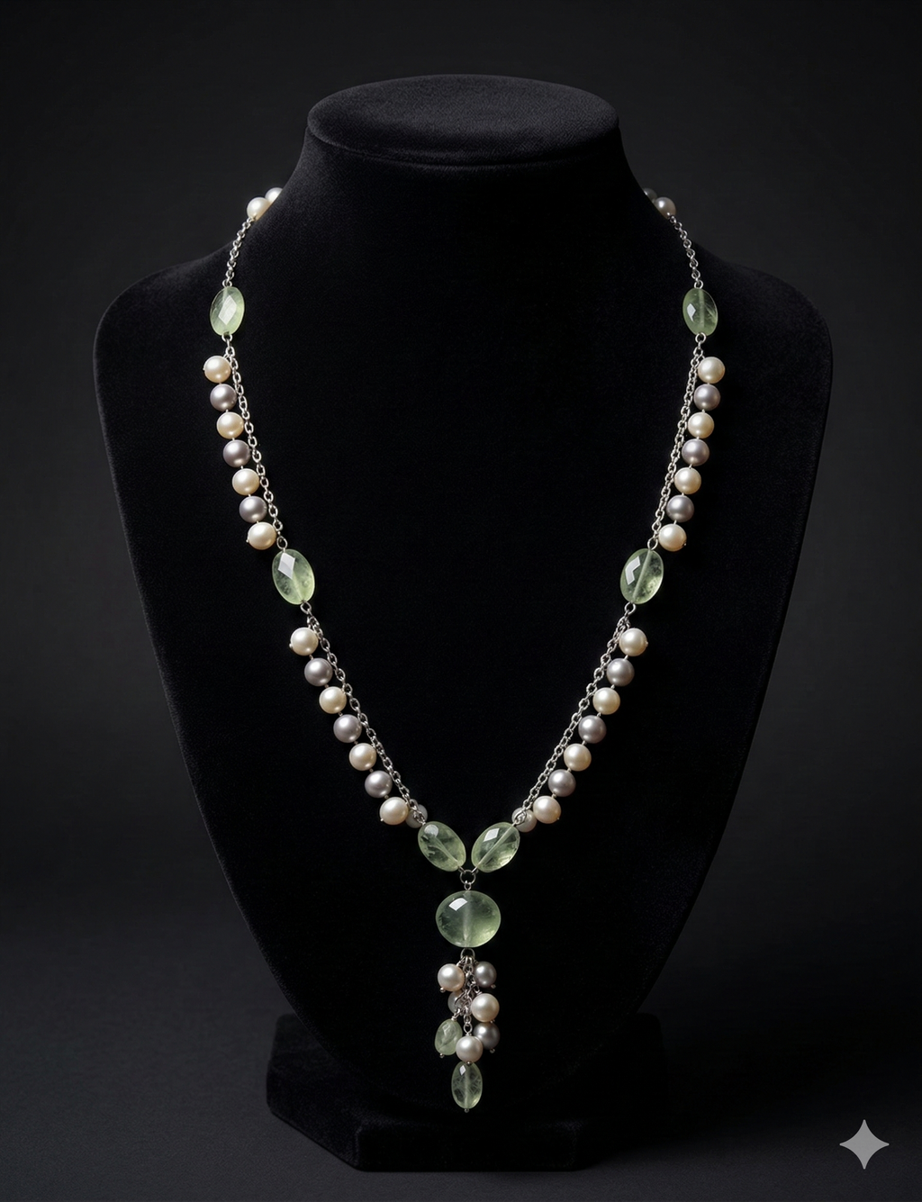emerald cascade gem 925 silver chain with pearls and green gemstones