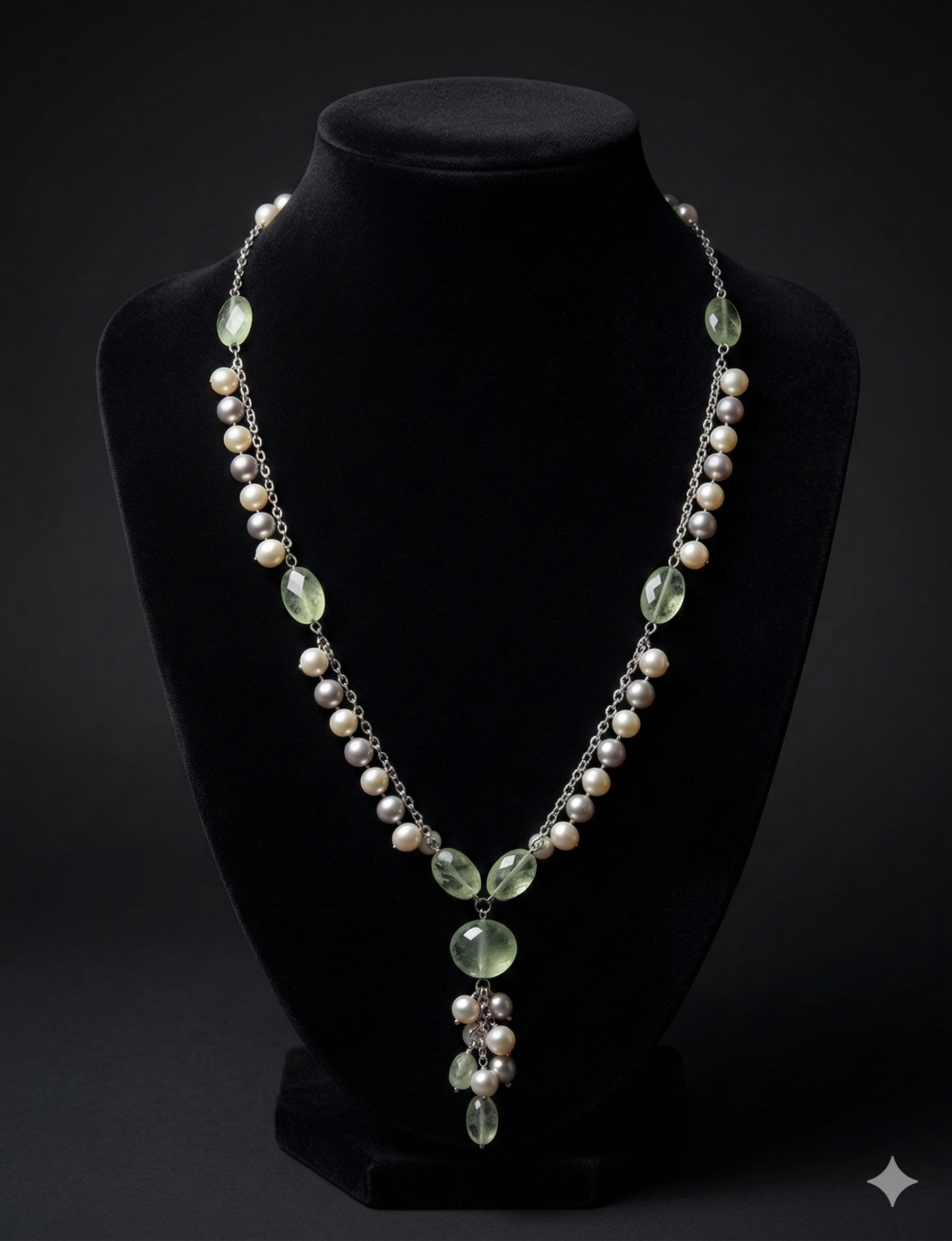 emerald cascade gem 925 silver chain with pearls and green gemstones