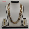 freshwater pearl and shell necklace set with white pearls and iridescent rectangular beads with earrings